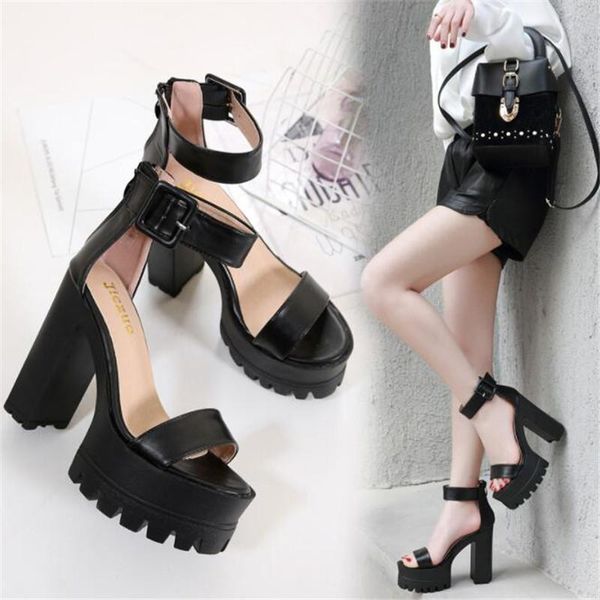 

women's shoes hollow ladies sandals fashion show waterproof platform height 6cm 13cm thick heel 4-7 8 dress, Black