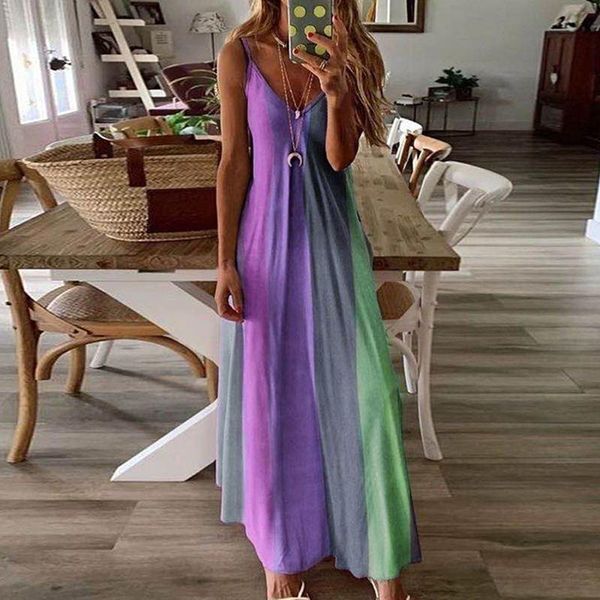 

casual dresses tie dyed beach women boho summer tank long slip off shoulder maxi vestido sundress 0sjh, Black;gray