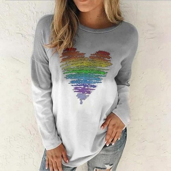

women's t-shirt women casual printed gradient t shirt autumn round neck long sleeve pullover streetwear ladies warm winter, White