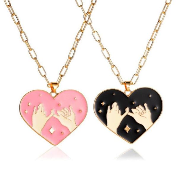 

2pcc/set couple necklaces for lover friends family heart gesture pendant necklace gold link chain friendship jewelry, Silver