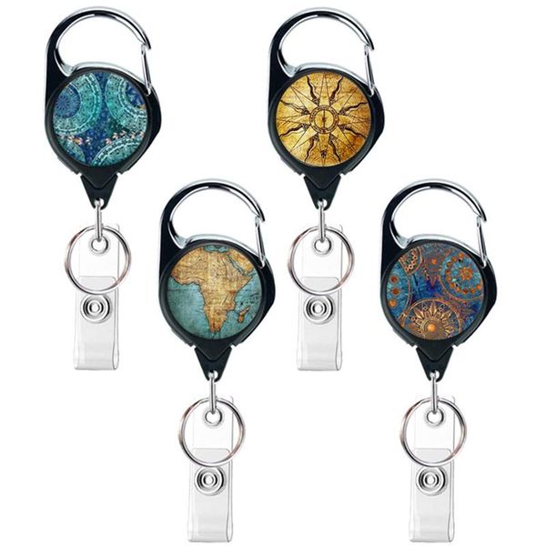 

keychains retro compass map retractable adjustable card holder name badge holdestudents work bank, Silver