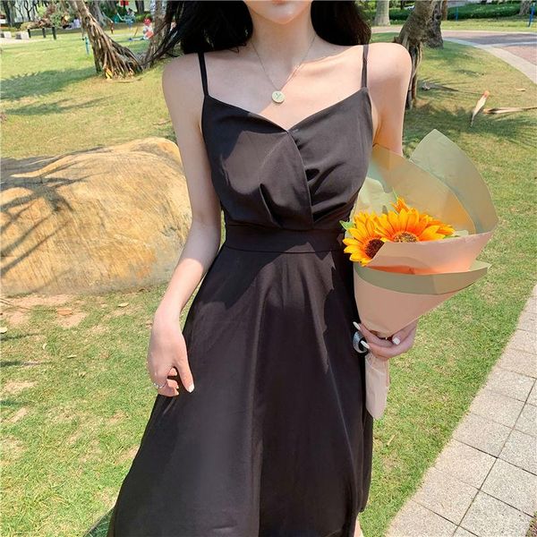 

casual dresses qweek black slip long dress women 2021 summer sundresses vintage elegant backless mori girl ladies for, Black;gray