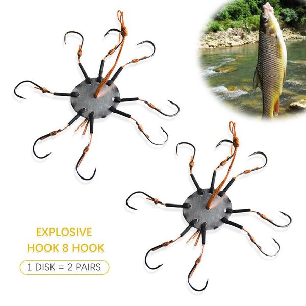 

2pcs/set 8 hook explosion fishing barbed fish tackle pesca accessories 6# 8# 10# 12# carbon steel hooks