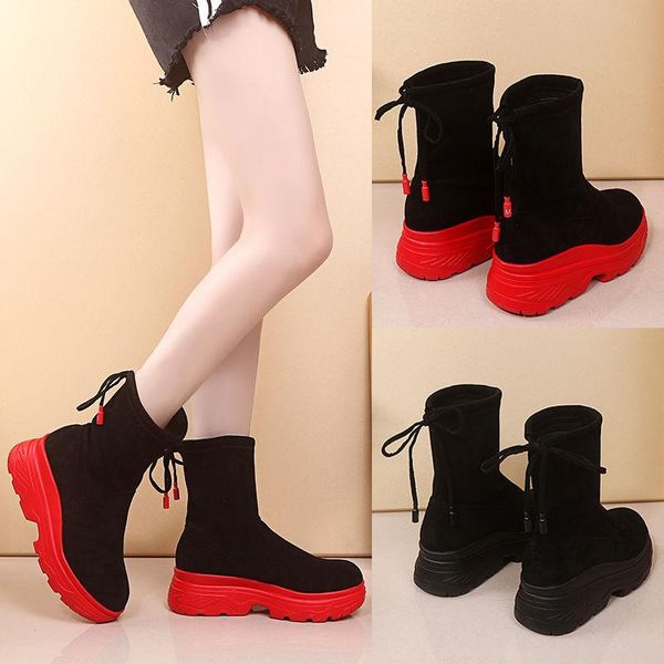 

boots women's short autumn and winter plush net red thin thick bottom black socks