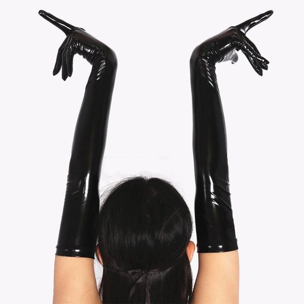 

five fingers gloves faux leather long latex women punk pvc hip- jazz mittens nightclub stage wear cosplay costumes accessory, Blue;gray
