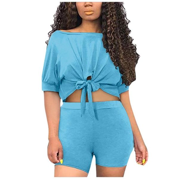 

women's tracksuits 2021 summer women workout two piece outfits 2 bow-knot short sleeve shorts sets gym running sportswear suit a40, Gray
