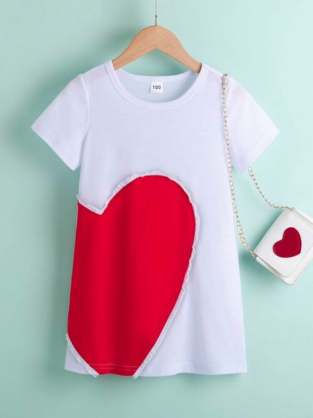 

toddler girls heart print tee dress without bag she, Red;yellow