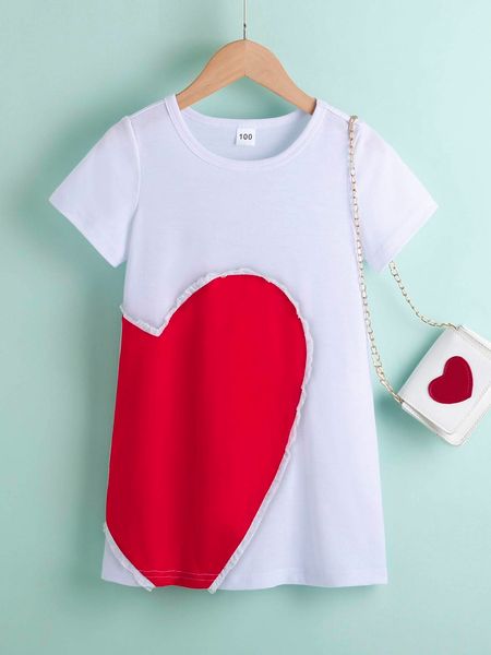 T-shirt con stampa a cuore per bambine senza borsa SHE