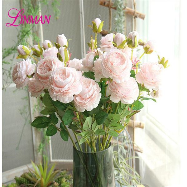 Champagne céu azul rosa decoração artificial seda flores deixa 3 cabeças longas rosas haste rosa festa de casamento casa decorativa