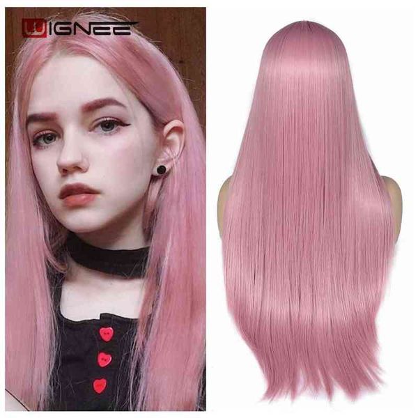 

hairpiece wignee pink long straight synthetic for women cosplay middle partdaily party heat resistant glueless s 0121