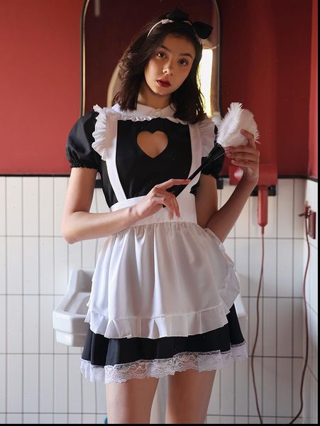 

lingerie young girl womens sleepwears student uniform cosplay autumn winter cute sleepwear suit maid night dress, Black;red