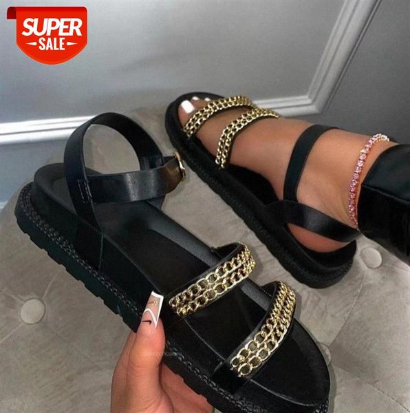

women's sandals and slippers european american flat buckle plus size beach women #jx18, Black