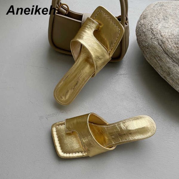 

aneikeh summer fashion women shoes thong slippers patent leather spike heels rome party concise shallow solid outside 210615, Black