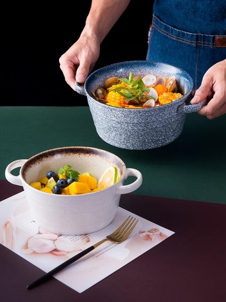 

bowls lingao japanese soup bowl large ceramic double ear creative noodle porcelain salad household
