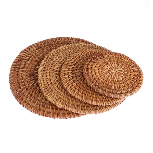 

round handmade natural rattan coasters bowl pad insulation placemats kitchen table padding cup mats decoration accessories & pads