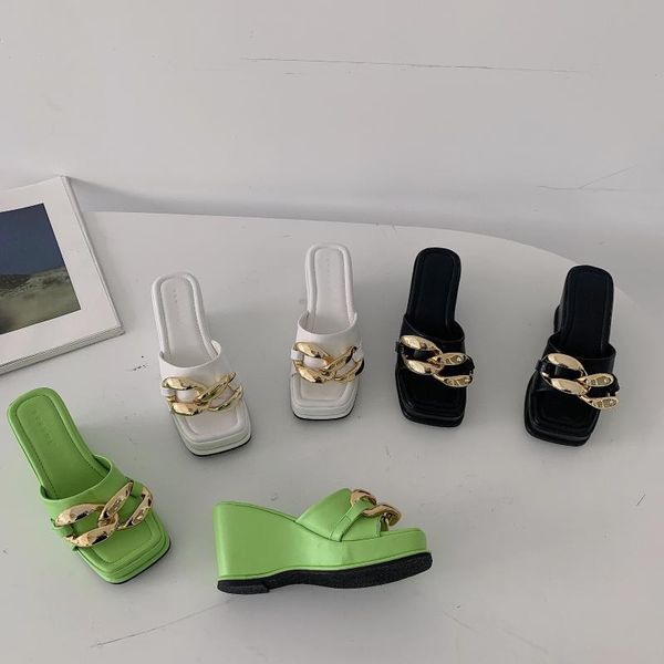 

slippers casual on a wedge shoes slipers women heeled mules med slides platform rubber flip flops luxury 2021 soft high, Black