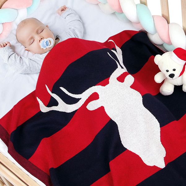 Weihnachten Elch Säugling Baby Junge Mädchen Streifen Strickdecke Herbst Winter geboren Quilt Jungen Mädchen Halten 210429