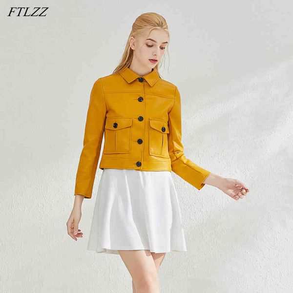 

spring women faux leather jacket casual single breasted motorcycle short windproof soft pu coat 210423, Black