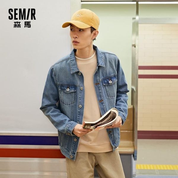 

men's jackets semir denim jacket men cotton spring 2021 lapel korean style hong kong wild trend clothing, Black;brown