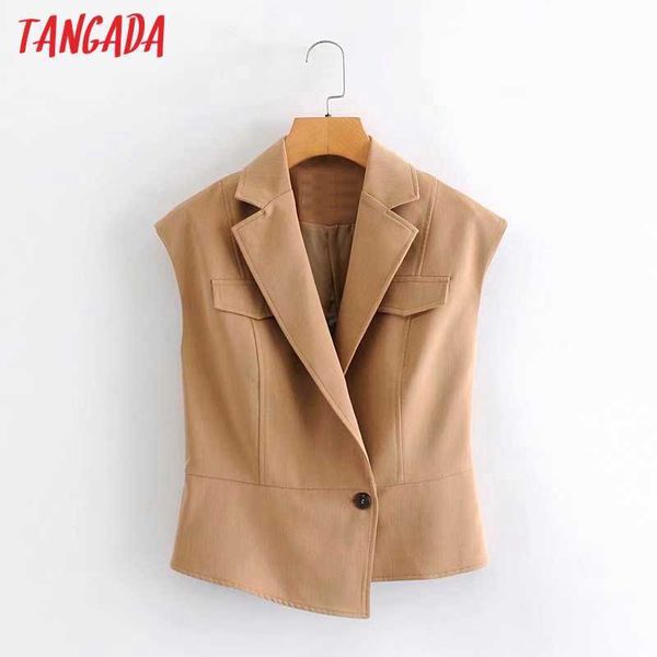 

tangada women vintage khaki waistcoat vest notched collar sleeveless female waistcoat 2g18 210609, Black;white