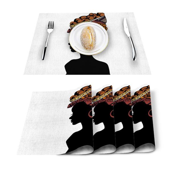 

table runner african woman white printed kitchen placemat dining mat cotton linen pads cup mats home decor