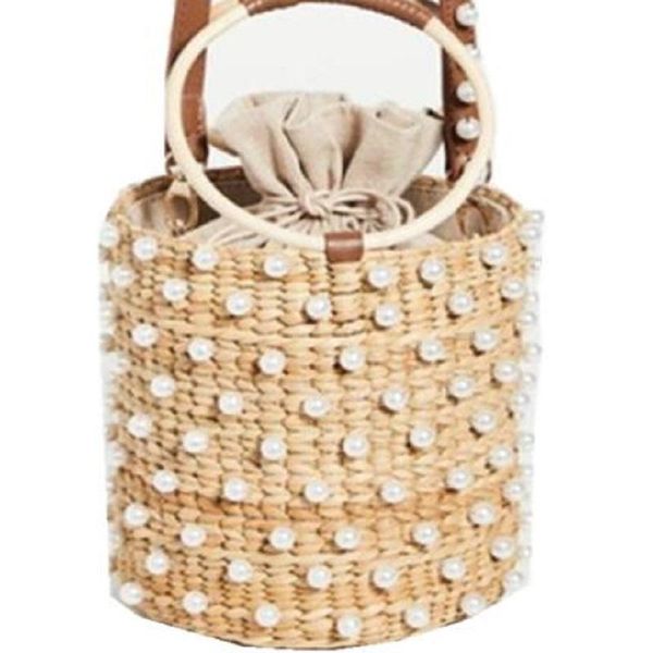 

evening bags 2021 fashion straw woven shoulder messenger bag handbags women hand-woven bucket pearl