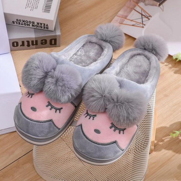 

slippers women soft plush cotton animal print cute shoes girl non-slip floor indoor house home furry, Black