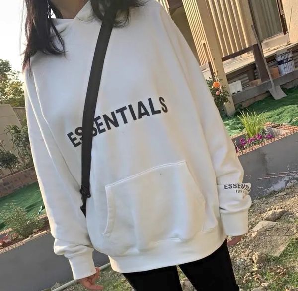 

21ss necessities glue plush fear of god essentials hoodie fashion the long-sleeved letters reflect light hoodies lovers clothes, Black