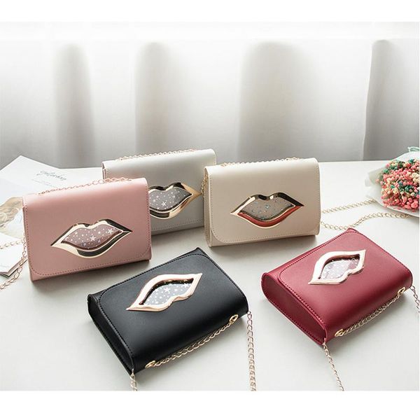 

evening bags luxury women's shoulder chain small square bag red lips pattern decoration waterproof pu hand dag vintage messenger fashio