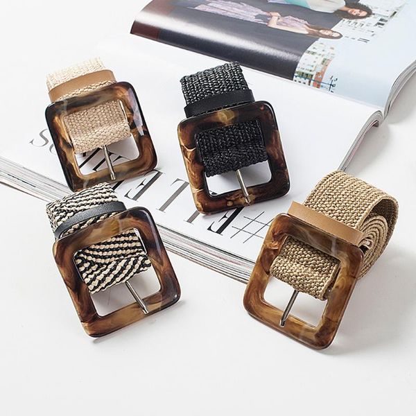 

women straw woven waist belt elastic retro waistband wide braided stretching dress black/ beige/ khaki/ black white belts, Black;brown