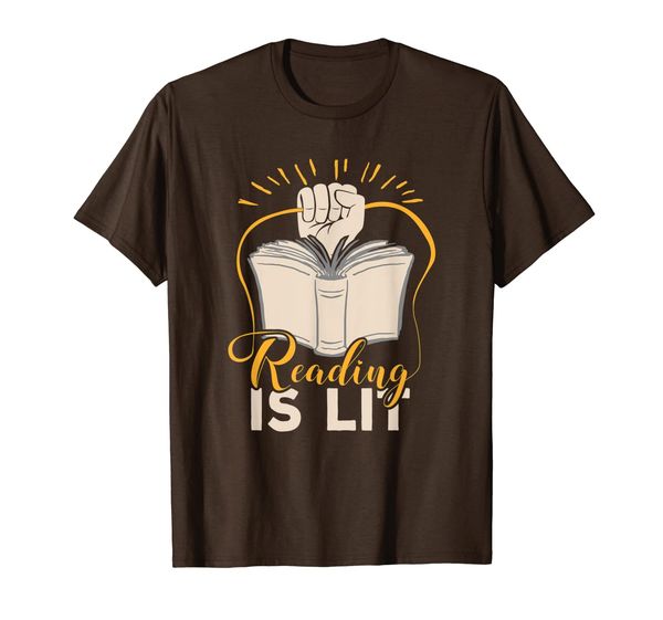

reading is lit literacy print book lover tee t-shirt, White;black