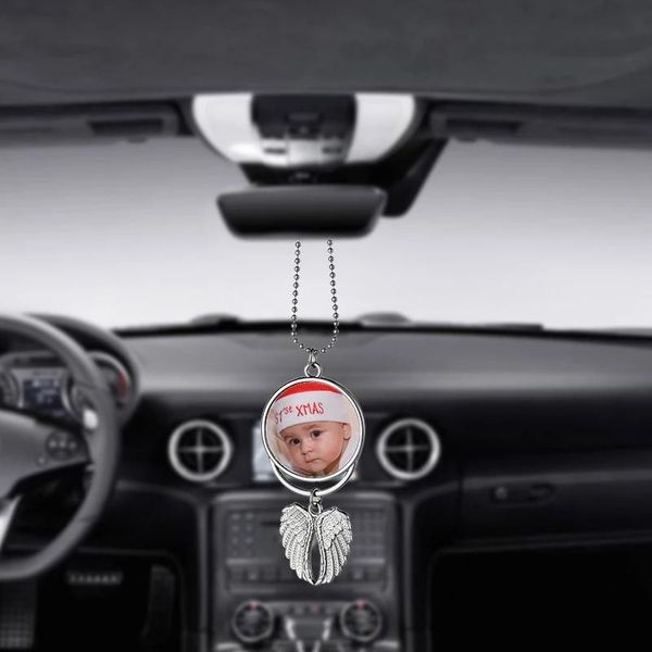 Oggetti decorativi Figurine 10pcs Sublimazione Blanks Ciondolo per auto Ala d'angelo Specchietto retrovisore Decorazione Hanging Charm Ornaments Automobile