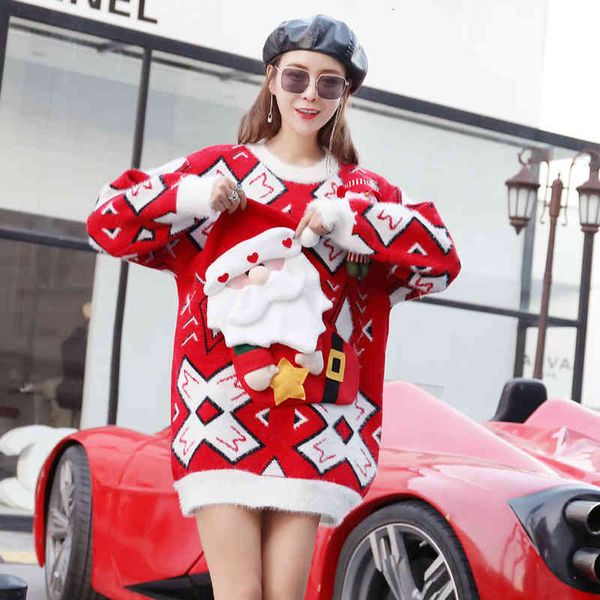 

european station thai autumn/winter thickened christmas snowman women's sweater lazy wind knitted shirt, White;black