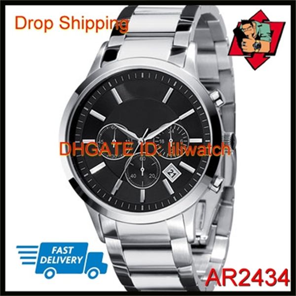 

100% japan movement dropship quartz chronograph mens watch stainless steel strap ar2434 ar2448 ar2458, Slivery;brown