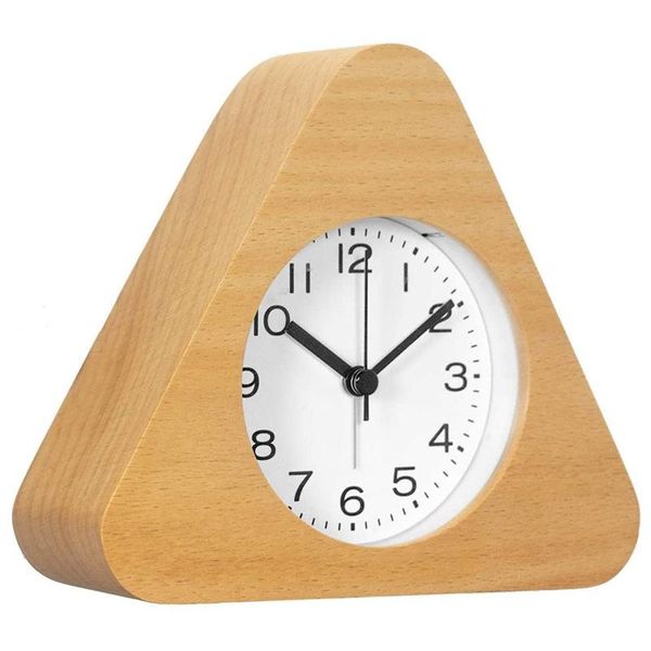 

other clocks & accessories triple-cornered wooden alarm clock with arabic numerals, non-ticking silent, backlight, battery operated, wood co