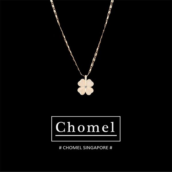 

singapore chimel necklace women's moonstone clover simple versatile clavicle chain niche design jewelry, Black