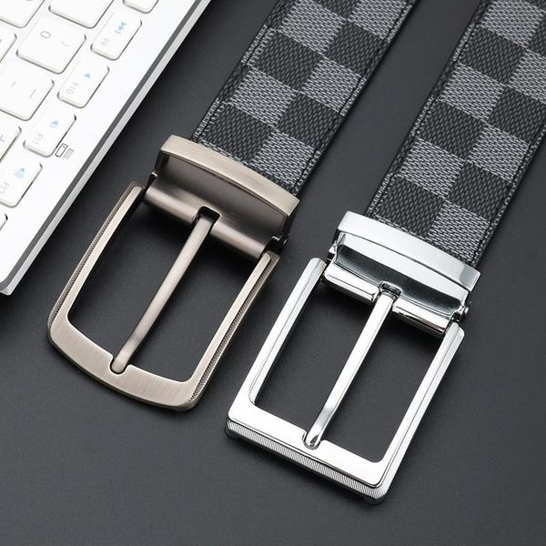 

belts 100% cowhide belt men pin buckle plaid leisure middle-aged youth pant korean style all-matching fashion, Black;brown