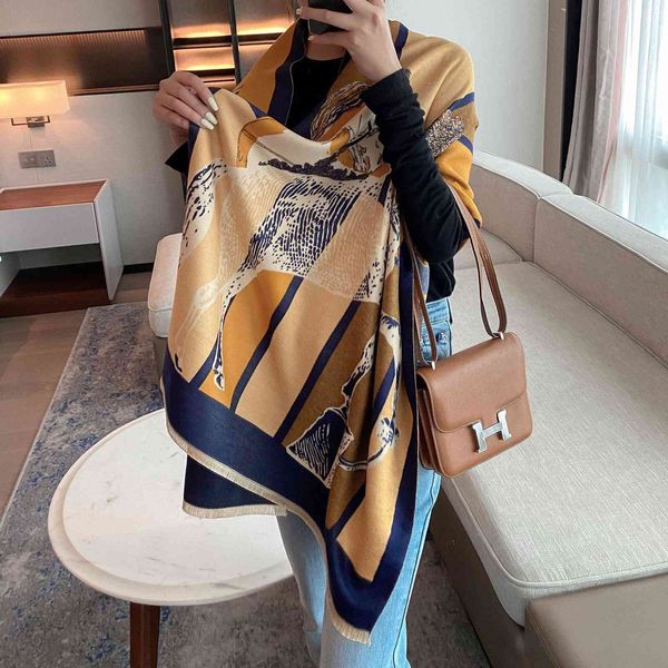 

2021 female korean imitation cashmere tassel warm scarf plaid jacquard thickened and lengthened fashion travel, Blue;gray
