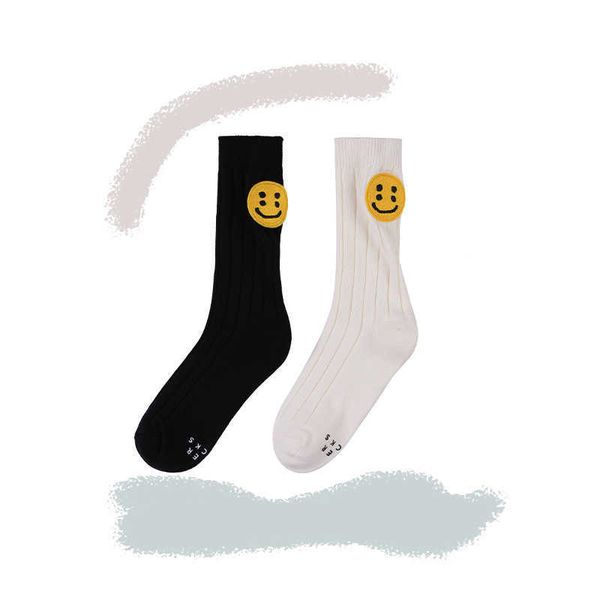 Spor, Casual 21Fwader Kore Marka Çorap Erkek Ve Kadın Orta Tüp Saf Pamuk Kalın Konu Güzel Gülen Yüz Spor Buzağı Çorap Gelgit