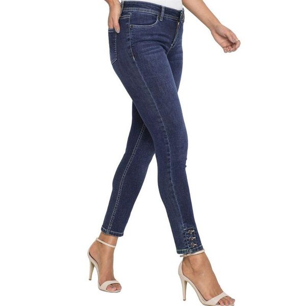 

women's jeans x5xd womens plus size spring high waist washed skinny solid color three button decor hem long stretch pants ankle-length, Blue