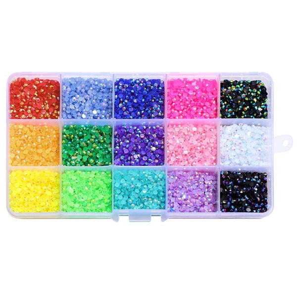 Nail Art Kits, 1 Box, mehrfarbig, 3 mm, AB-Gelee-Strasssteine, Harz, flache Rückseite, lose Strass-Charms, Zubehör, DIY 3D-Dekorationen