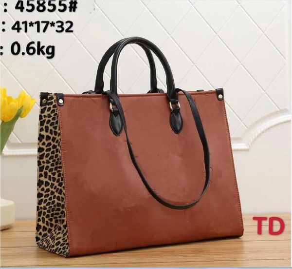 

2 colors big size leopard designer onthego crossbody bag vintage handbag plain letter cowhide double handle delicate tote bags women handbag