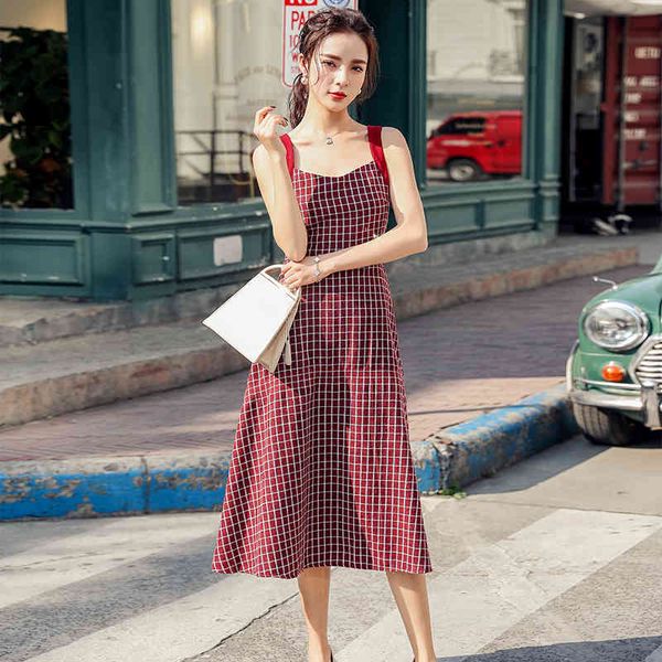 

dresses vintage check red women summer backless bowtie spaghetti strap vestidos fashion high waist plus size, Black;gray