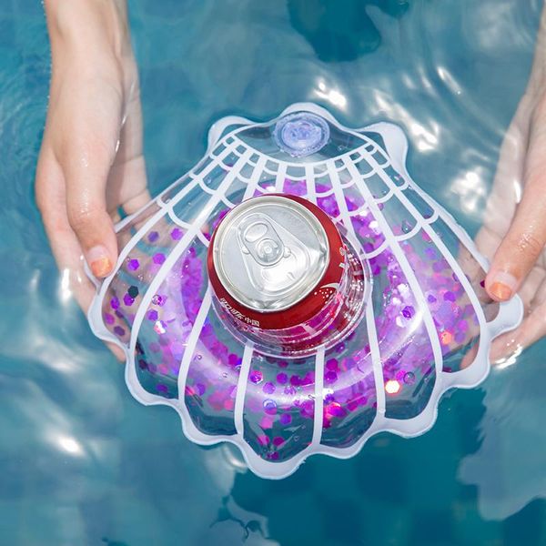

pool & accessories 3 pieces/set glitter shell drink holder 2021 inflatable floats swim beach party kids beverage holders wholesale