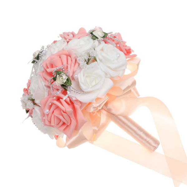 Buquê de noiva artificial rosa, flores de casamento, alça de fita, romântico, buque de noiva, 6 cores w5581256a