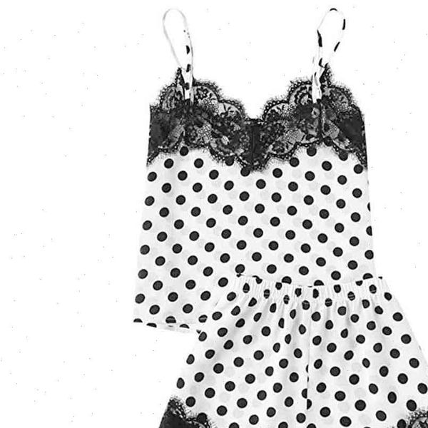

fashion pajama girls cute women sleepwear lace embroidered silk dotting underwear and shorts set sets camis nightdress, Black;red