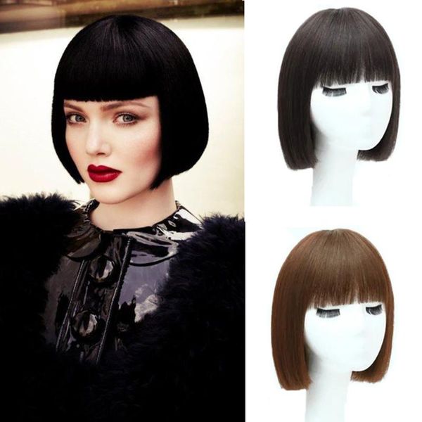 

synthetic wigs shangke with bangs heat resistant fiber short straight for women natural black brown daily cosplay wig