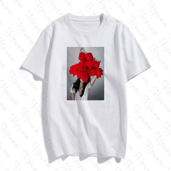 

nordic art with women t shirt flowers gothic tumblr kawaii punk plus size cotton short sleeve femme streetwear, White