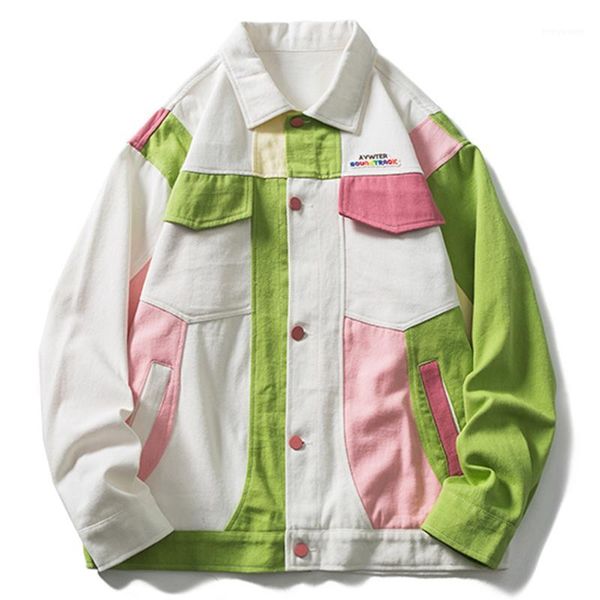 

men's jackets lacible hip hop color block patchwork men cargo jacket coat streetwear harajuku casual outwear lapel button, Black;brown