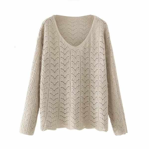 

women's sweaters women autumn chic vintage loose v neck solid color hollow out lazy style knitted pullovers female outwear jumpers cyux, White;black